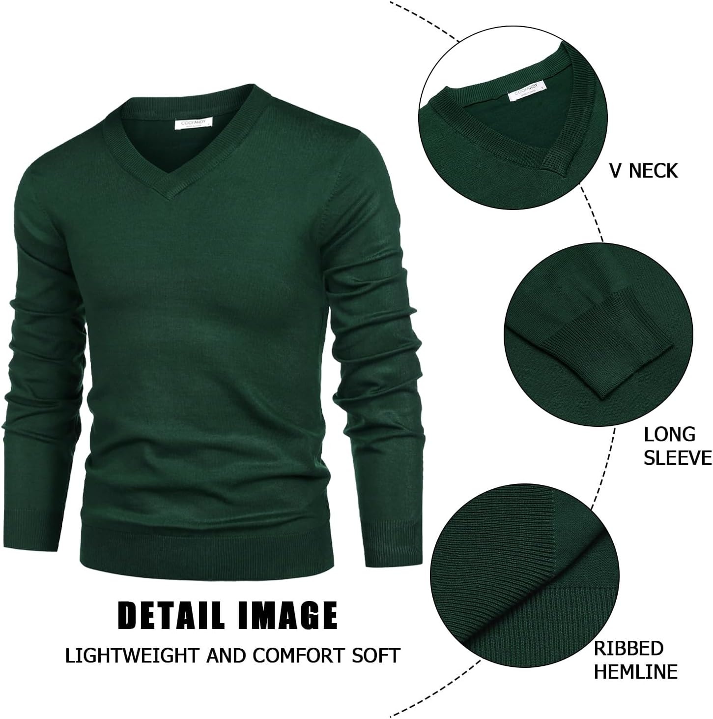 image:imageCOOFANDY Mens V Neck Dress Sweater Knit Long Sleeve Pullover SweatersGreen