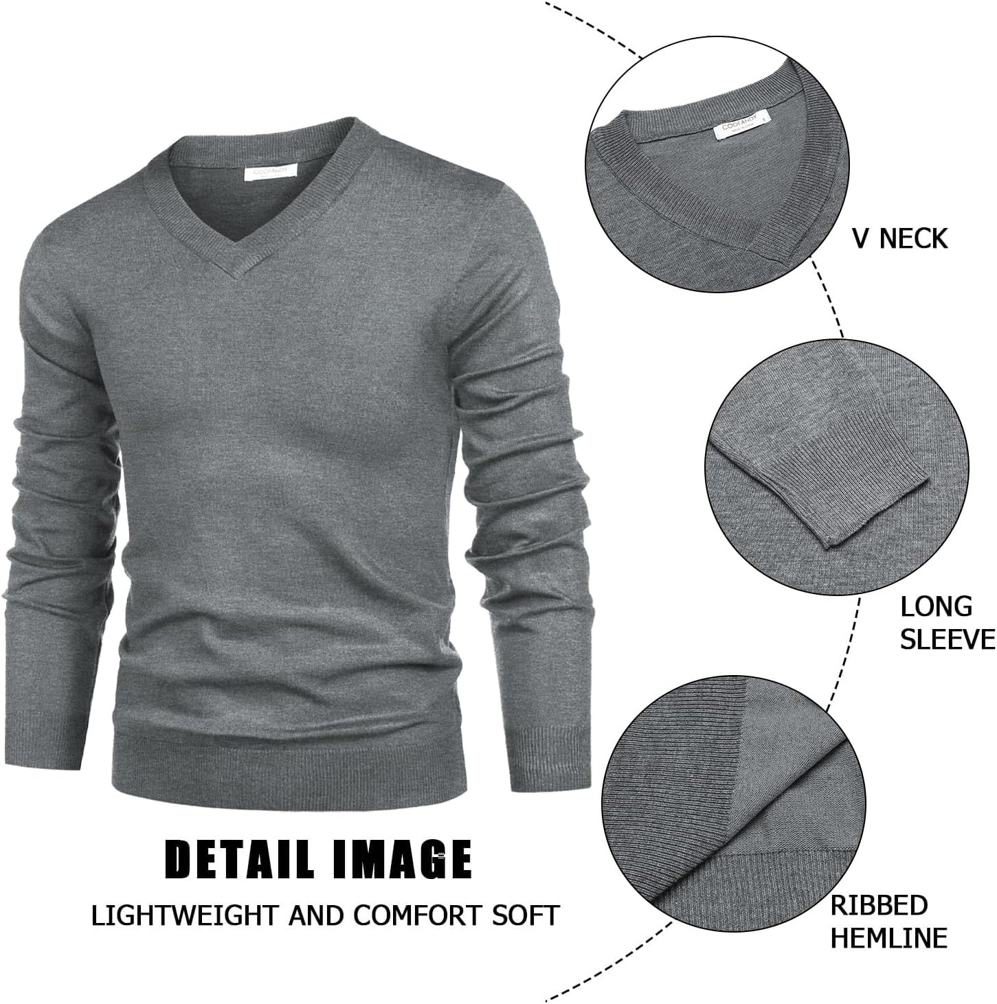 image:imageCOOFANDY Mens V Neck Dress Sweater Knit Long Sleeve Pullover SweatersGrey