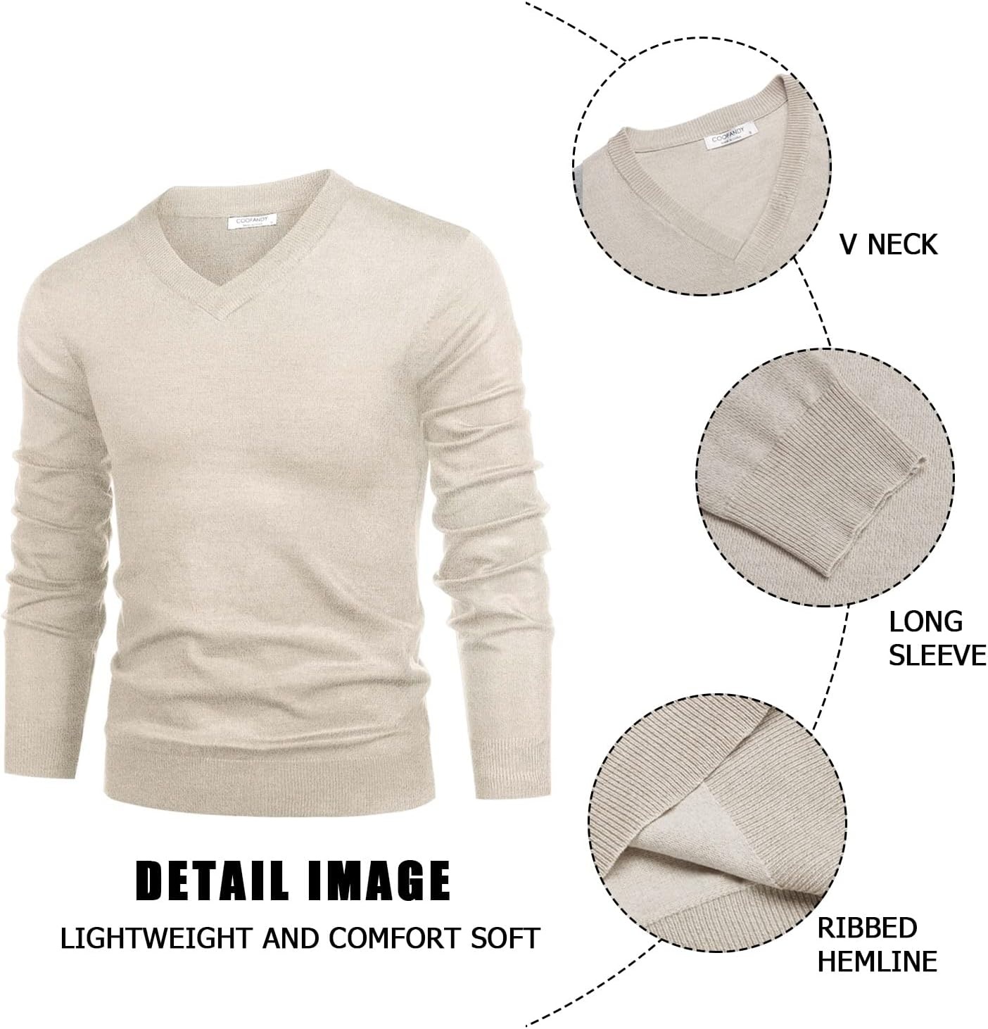 image:imageCOOFANDY Mens V Neck Dress Sweater Knit Long Sleeve Pullover SweatersKhaki
