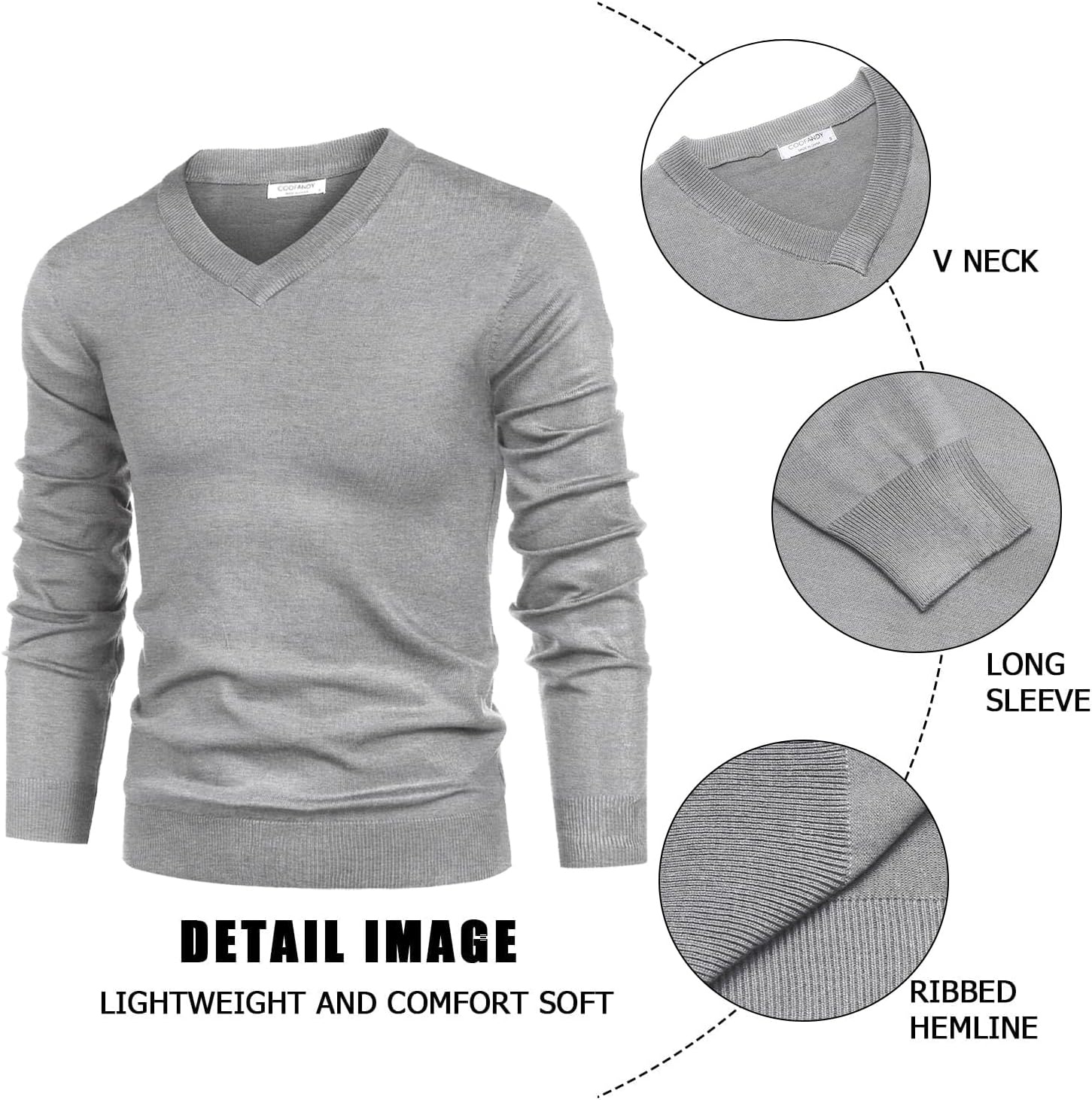 image:imageCOOFANDY Mens V Neck Dress Sweater Knit Long Sleeve Pullover SweatersLight Grey