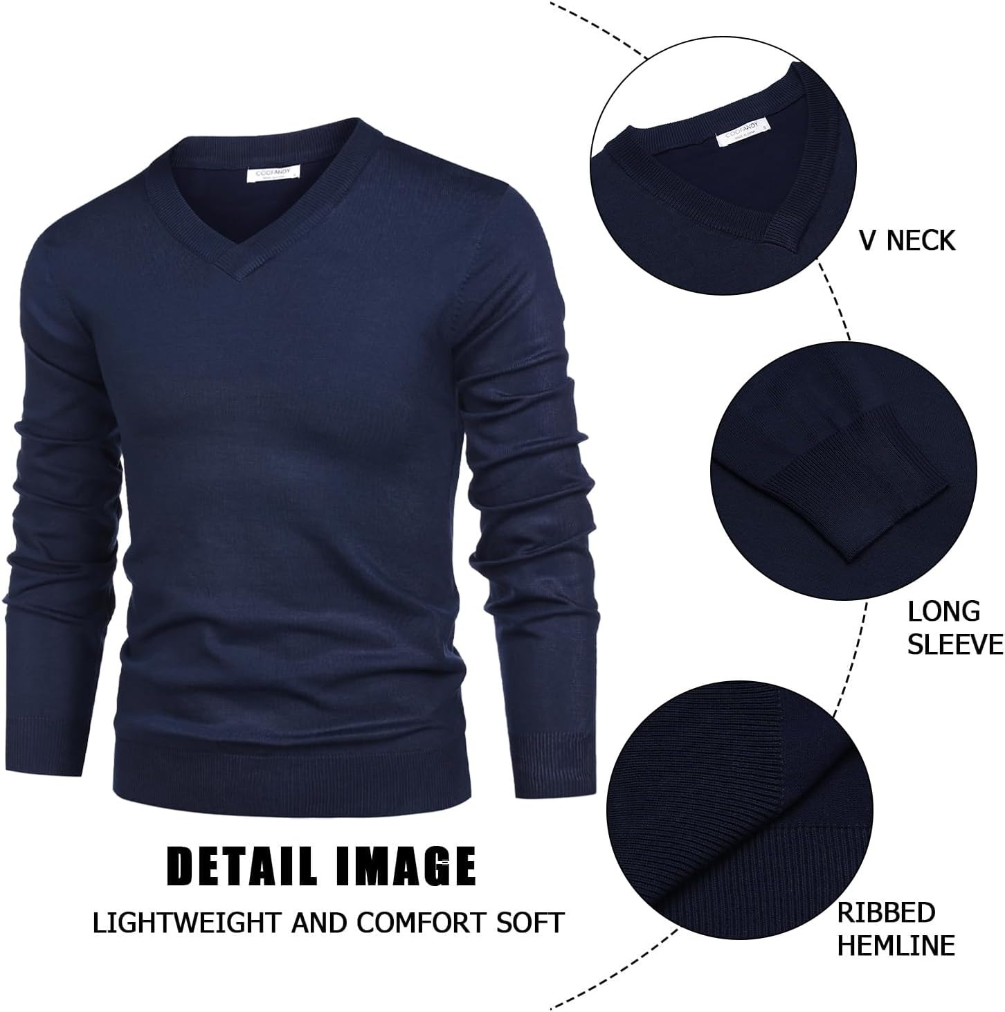 image:imageCOOFANDY Mens V Neck Dress Sweater Knit Long Sleeve Pullover SweatersNavy Blue