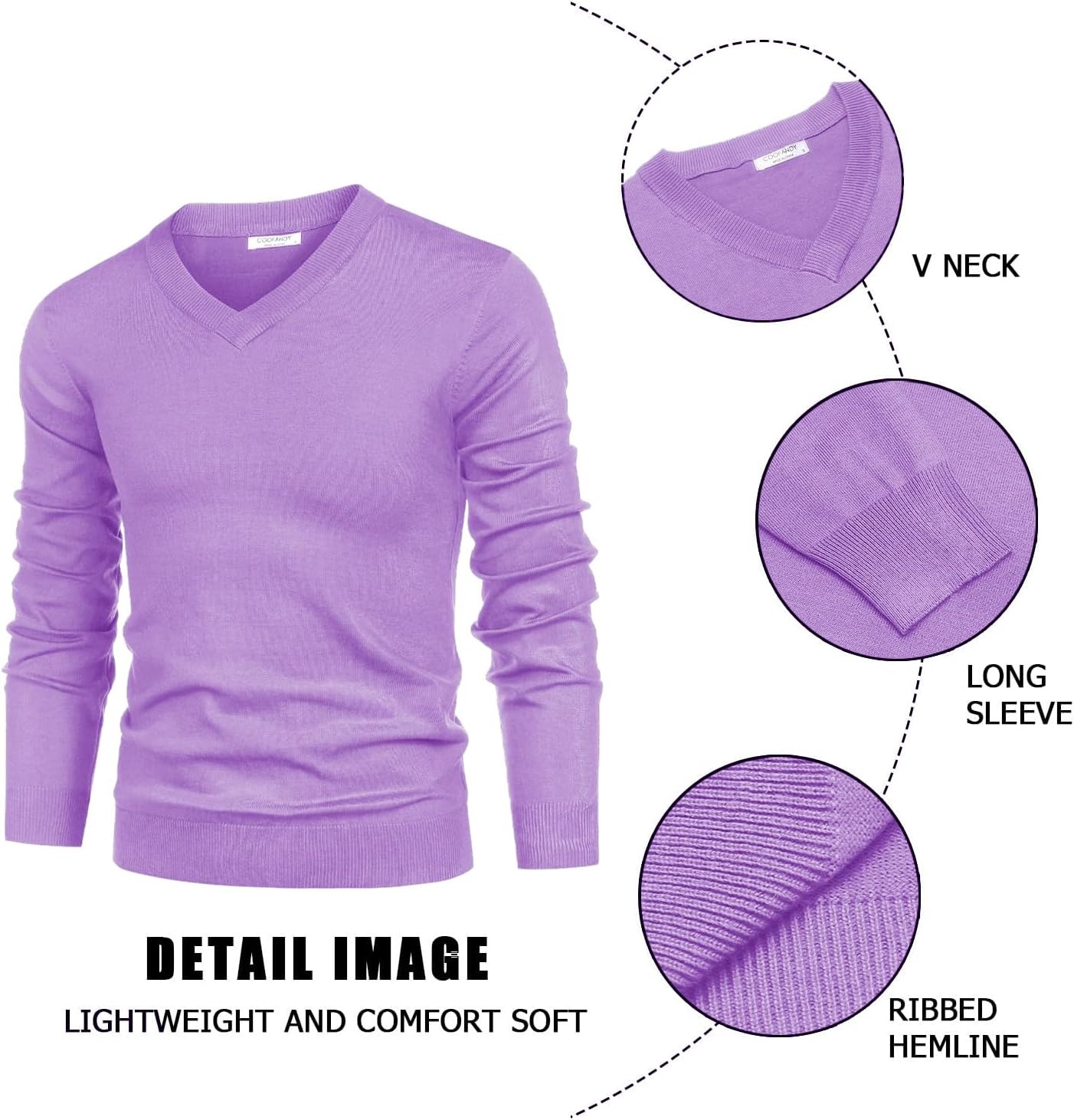 image:imageCOOFANDY Mens V Neck Dress Sweater Knit Long Sleeve Pullover SweatersPurple