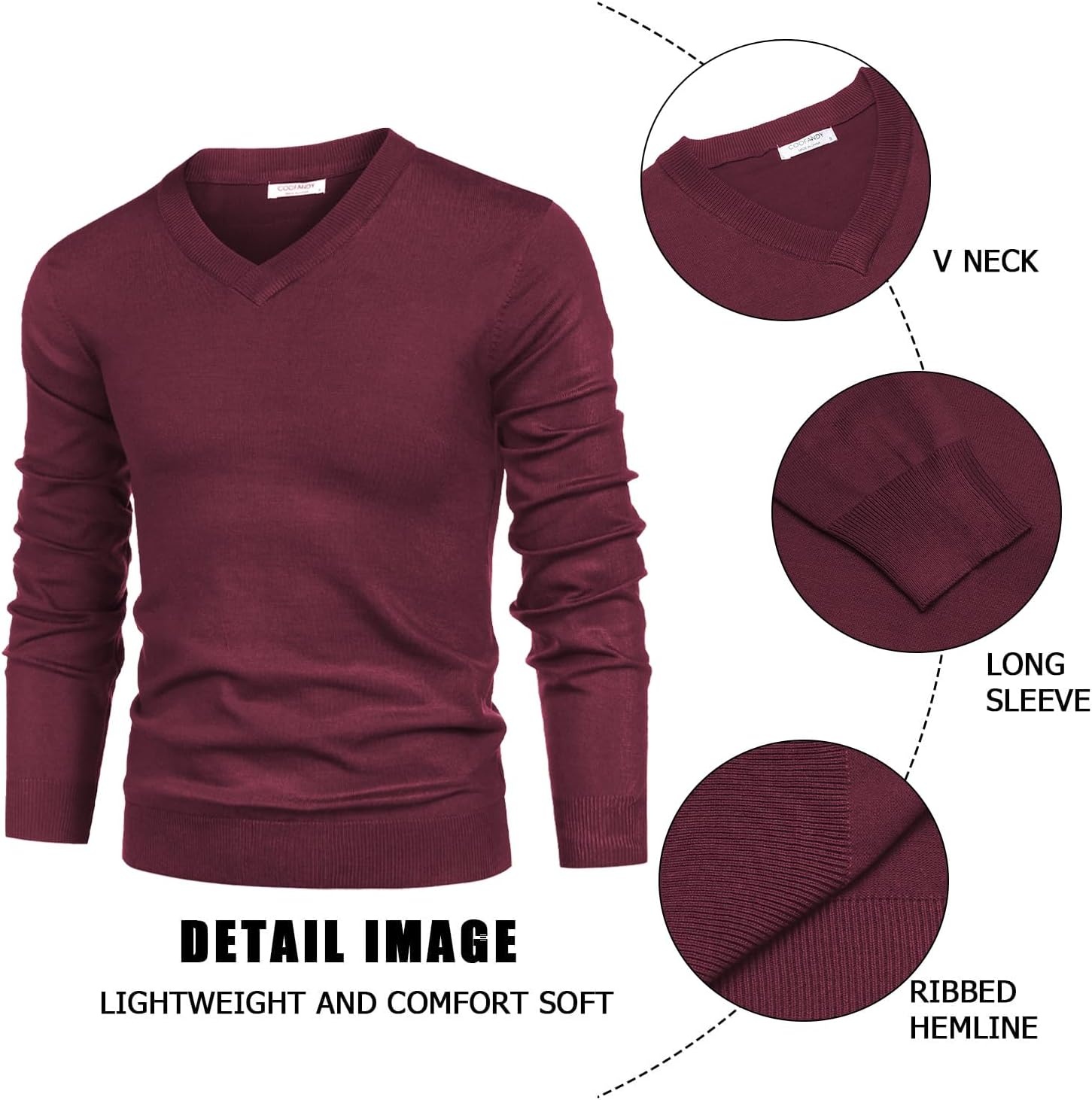 image:imageCOOFANDY Mens V Neck Dress Sweater Knit Long Sleeve Pullover SweatersPurplish Red