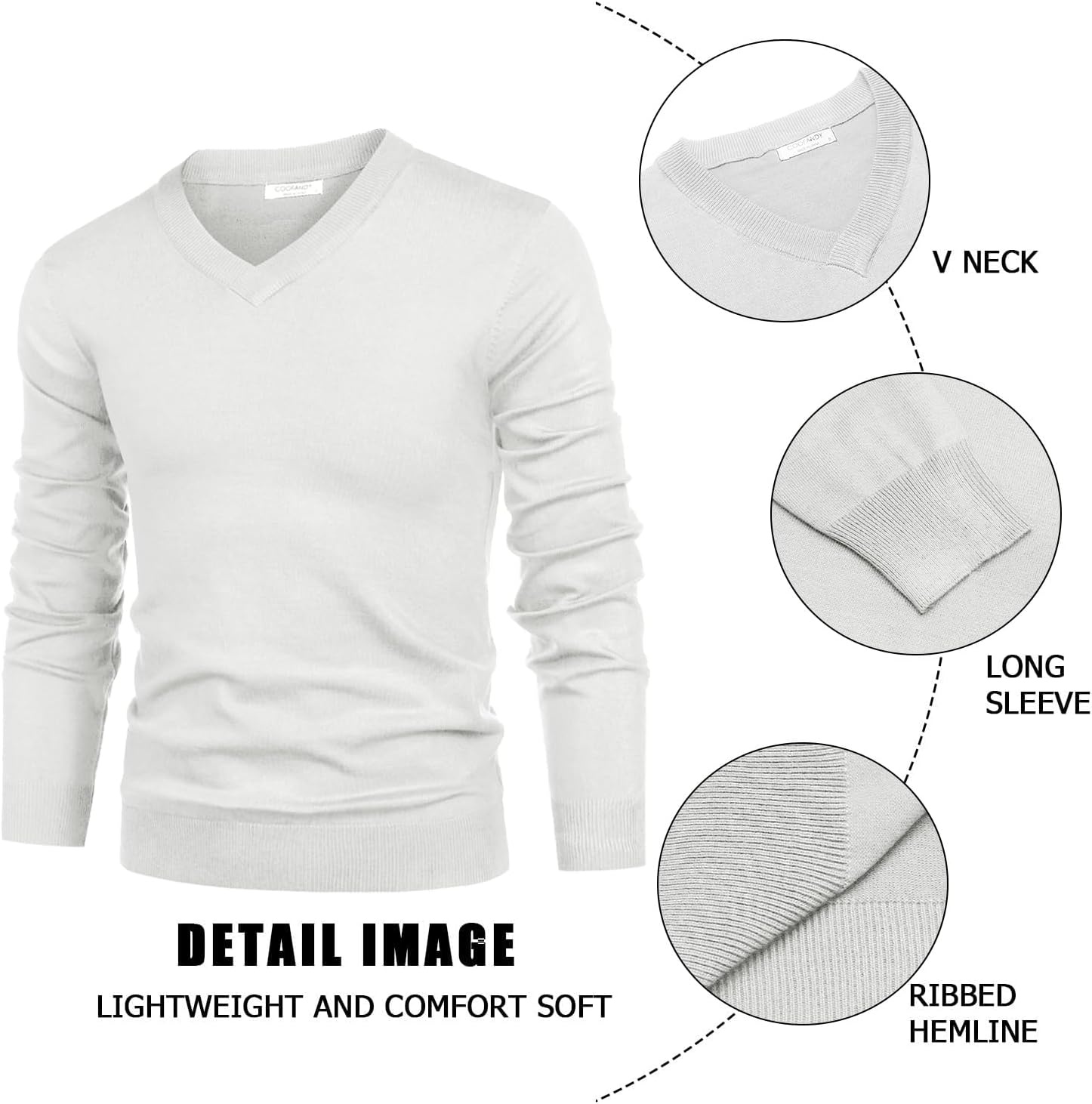 image:imageCOOFANDY Mens V Neck Dress Sweater Knit Long Sleeve Pullover SweatersWhite