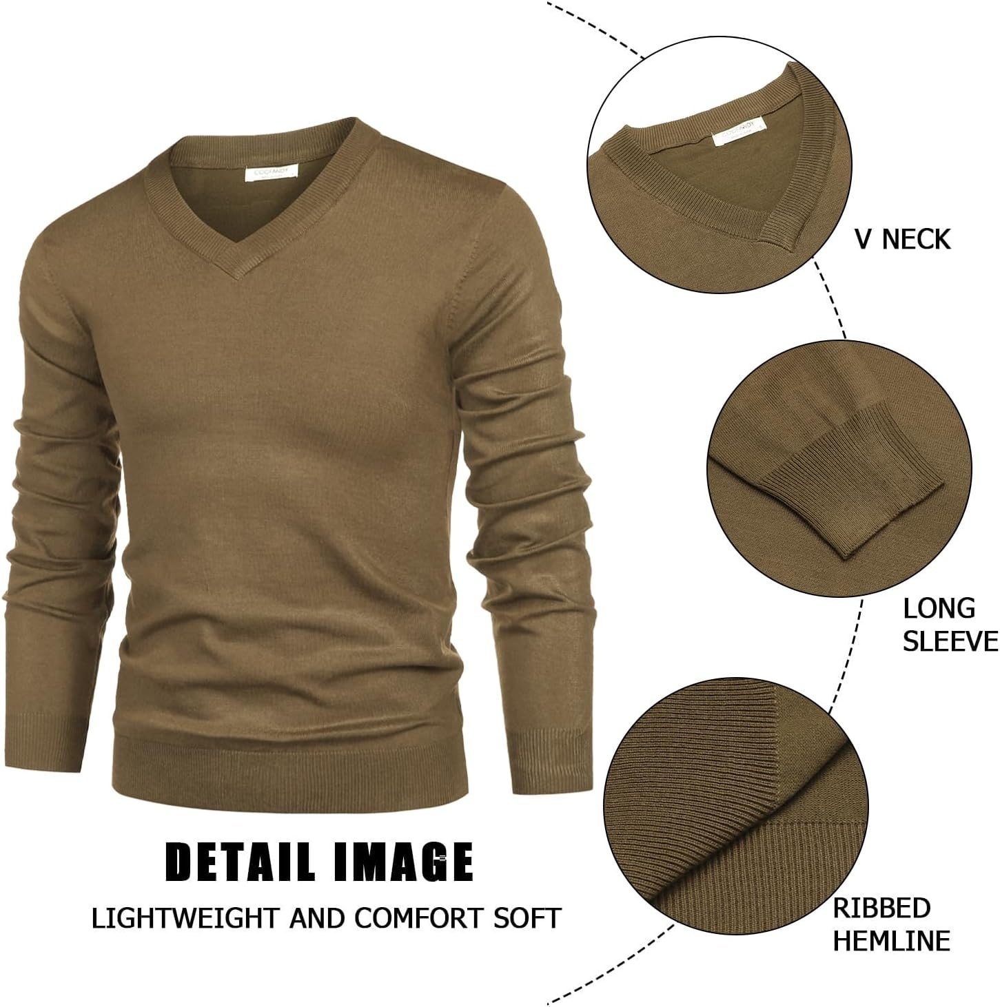 image:imageCOOFANDY Mens V Neck Dress Sweater Knit Long Sleeve Pullover SweatersWhitebrown