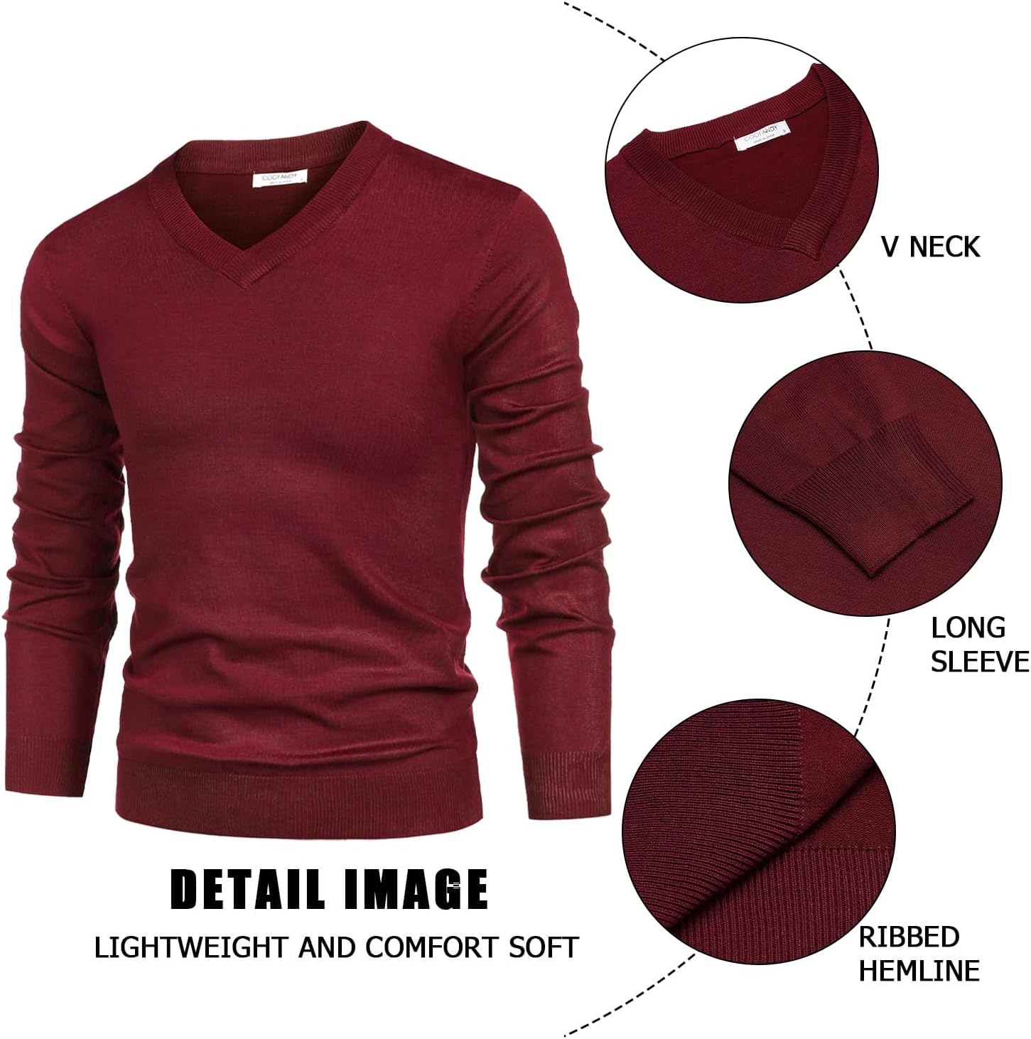 image:imageCOOFANDY Mens V Neck Dress Sweater Knit Long Sleeve Pullover SweatersWine Red