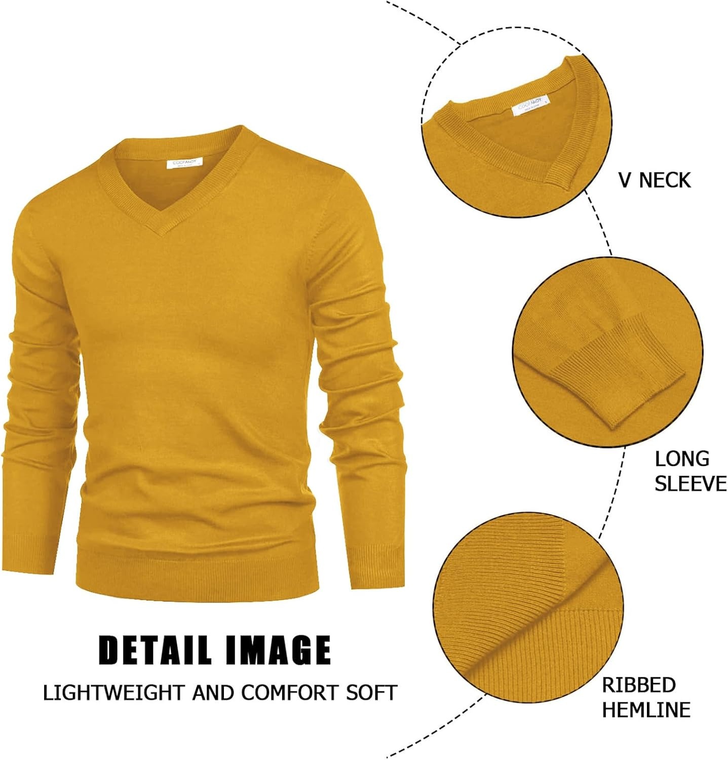 image:imageCOOFANDY Mens V Neck Dress Sweater Knit Long Sleeve Pullover SweatersYellow