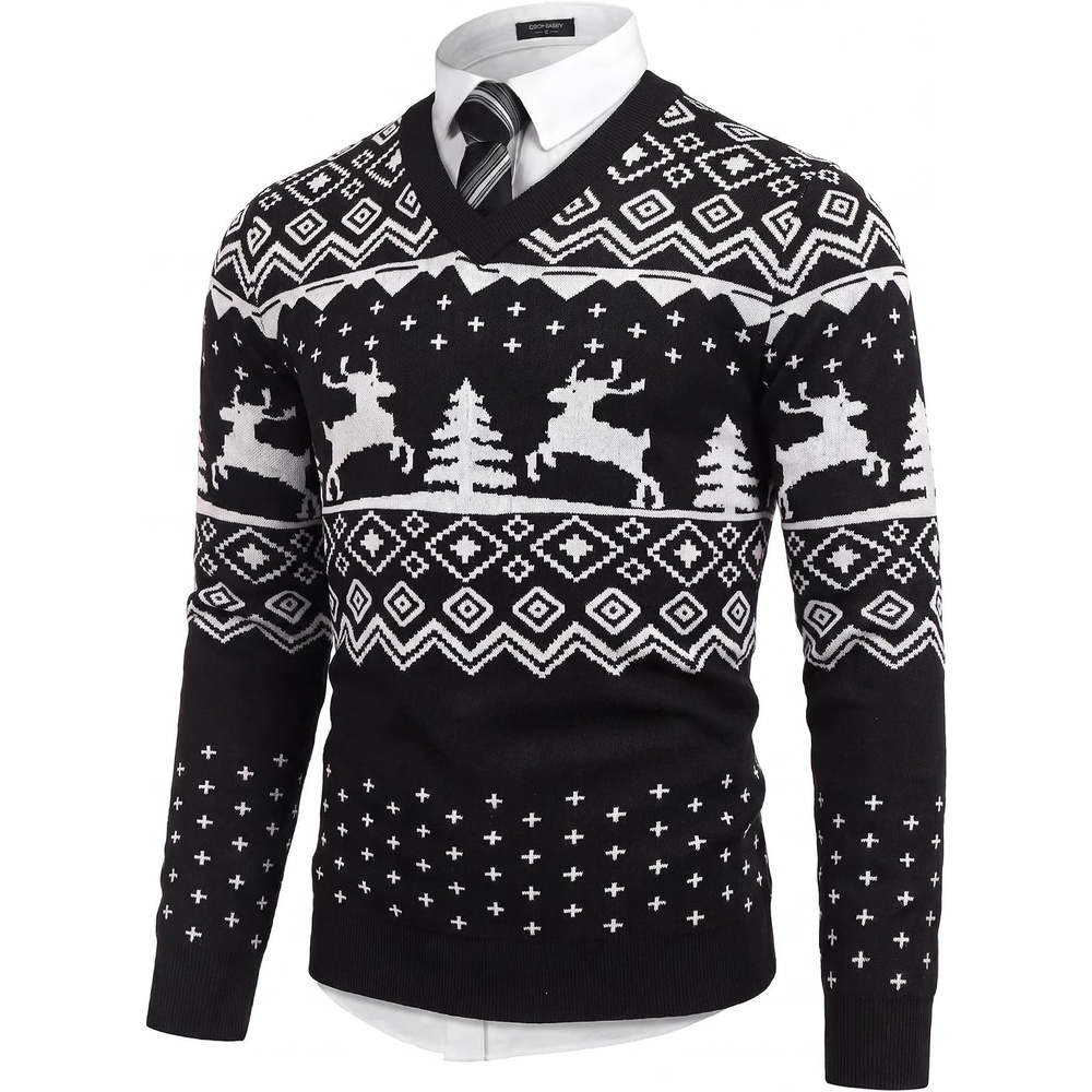 image:imageCOOFANDY Mens V Neck Dress Sweater Knit Long Sleeve Pullover SweatersBlackwhite