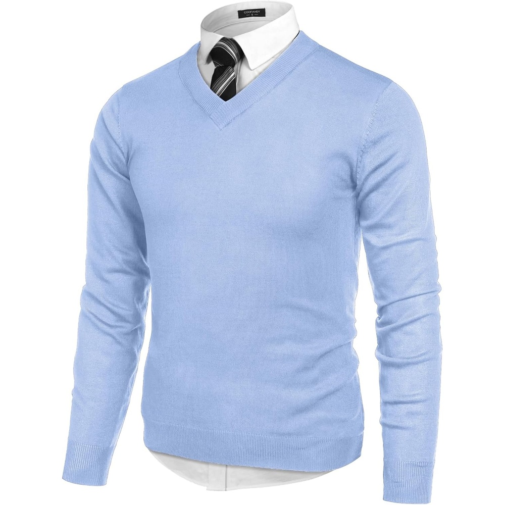 image:imageCOOFANDY Mens V Neck Dress Sweater Knit Long Sleeve Pullover SweatersBlue
