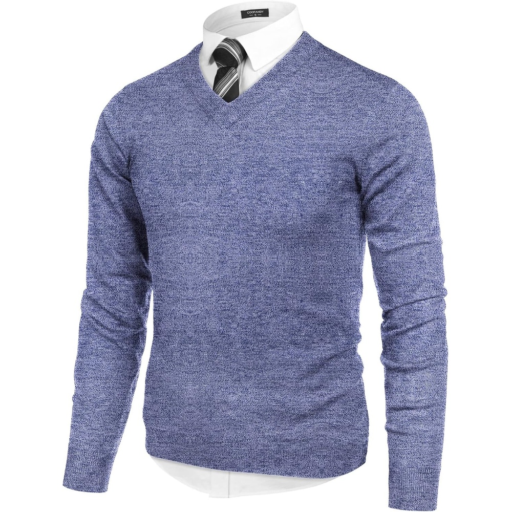 image:imageCOOFANDY Mens V Neck Dress Sweater Knit Long Sleeve Pullover SweatersBlue and White