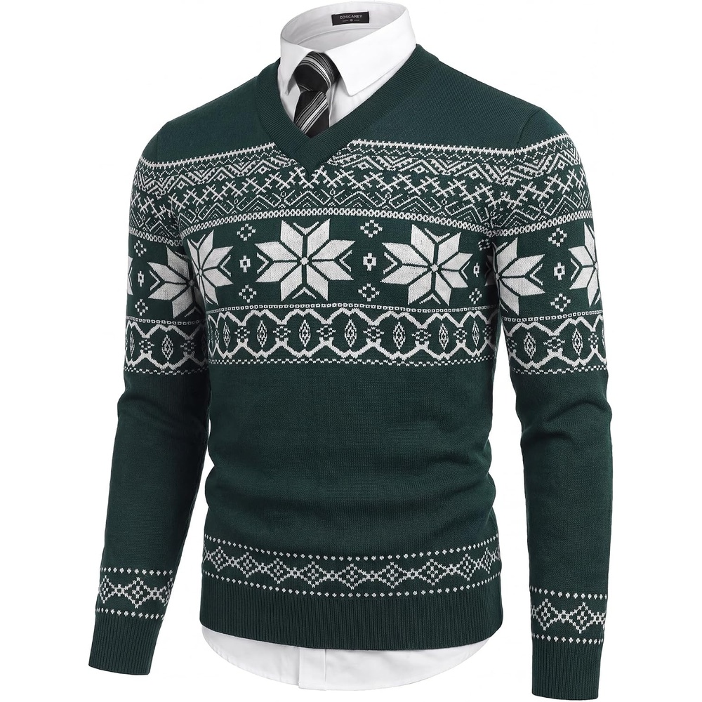 image:imageCOOFANDY Mens V Neck Dress Sweater Knit Long Sleeve Pullover SweatersGreenwhite