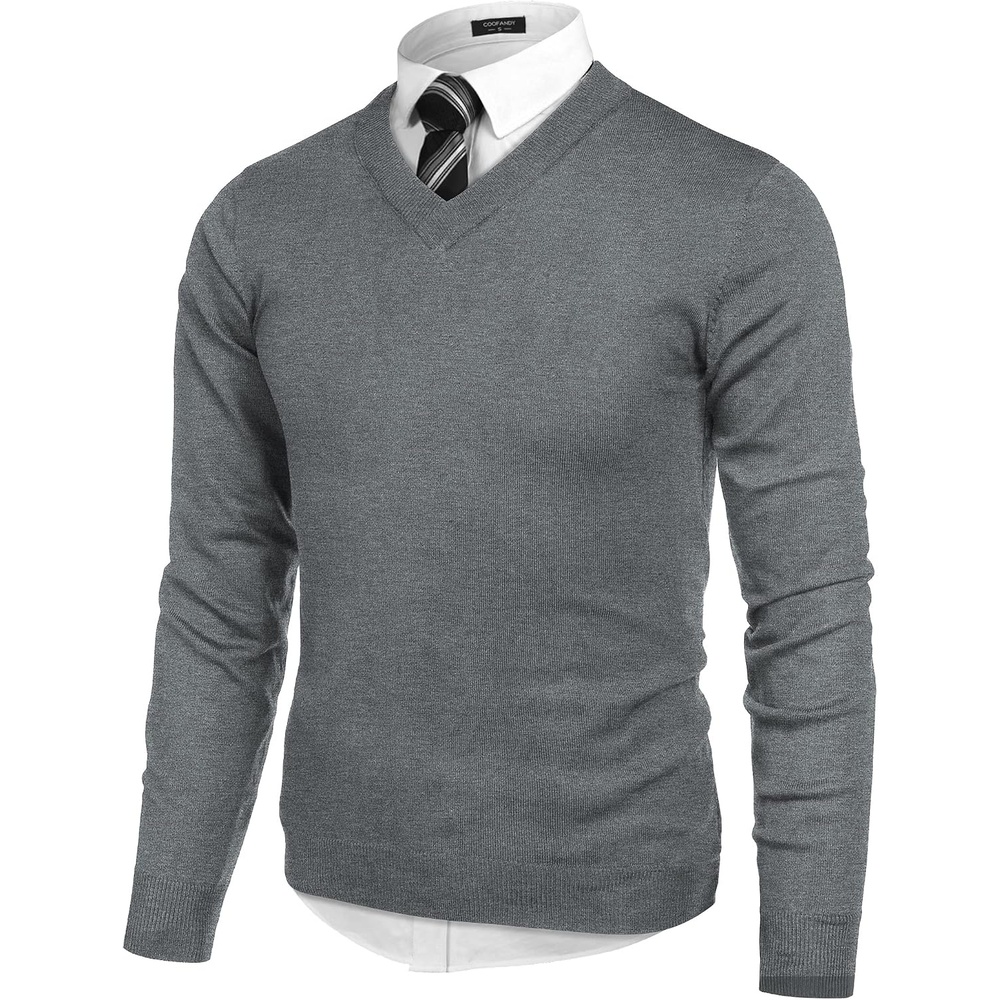 image:imageCOOFANDY Mens V Neck Dress Sweater Knit Long Sleeve Pullover SweatersGrey