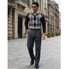 COOFANDY Mens V Neck Dress Sweater Knit Long Sleeve Pullover Sweaters(Balck Grey Argyle)