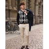COOFANDY Mens V Neck Dress Sweater Knit Long Sleeve Pullover Sweaters(Balck Grey Argyle)