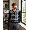 COOFANDY Mens V Neck Dress Sweater Knit Long Sleeve Pullover Sweaters(Balck Grey Argyle)