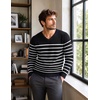 COOFANDY Mens V Neck Dress Sweater Knit Long Sleeve Pullover Sweaters(Balck White Stripe)