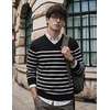 COOFANDY Mens V Neck Dress Sweater Knit Long Sleeve Pullover Sweaters(Balck White Stripe)
