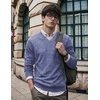 COOFANDY Mens V Neck Dress Sweater Knit Long Sleeve Pullover Sweaters(Blue and White)