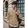 COOFANDY Mens V Neck Dress Sweater Knit Long Sleeve Pullover Sweaters(Cream-colored)