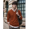 COOFANDY Mens V Neck Dress Sweater Knit Long Sleeve Pullover Sweaters(Dark Brown)