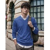 COOFANDY Mens V Neck Dress Sweater Knit Long Sleeve Pullover Sweaters(Denim Blue)