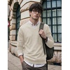 COOFANDY Mens V Neck Dress Sweater Knit Long Sleeve Pullover Sweaters(Khaki)