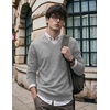 COOFANDY Mens V Neck Dress Sweater Knit Long Sleeve Pullover Sweaters(Light Grey)