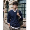 COOFANDY Mens V Neck Dress Sweater Knit Long Sleeve Pullover Sweaters(Navy Blue)