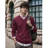 COOFANDY Mens V Neck Dress Sweater Knit Long Sleeve Pullover Sweaters(Purplish Red)