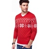COOFANDY Mens V Neck Dress Sweater Knit Long Sleeve Pullover Sweaters(Red-white)