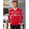 COOFANDY Mens V Neck Dress Sweater Knit Long Sleeve Pullover Sweaters(Red-white)