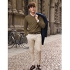 COOFANDY Mens V Neck Dress Sweater Knit Long Sleeve Pullover Sweaters(White-brown)