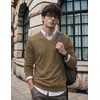 COOFANDY Mens V Neck Dress Sweater Knit Long Sleeve Pullover Sweaters(White-brown)