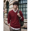 COOFANDY Mens V Neck Dress Sweater Knit Long Sleeve Pullover Sweaters(Wine Red)