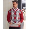 COOFANDY Mens V Neck Dress Sweater Knit Long Sleeve Pullover Sweaters(Wine Red-white)