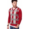 COOFANDY Mens V Neck Dress Sweater Knit Long Sleeve Pullover Sweaters(Wine Red-white)