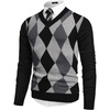COOFANDY Mens V Neck Dress Sweater Knit Long Sleeve Pullover Sweaters(Balck Grey Argyle)