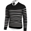 COOFANDY Mens V Neck Dress Sweater Knit Long Sleeve Pullover Sweaters(Balck White Stripe)