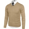COOFANDY Mens V Neck Dress Sweater Knit Long Sleeve Pullover Sweaters(Cream-colored)
