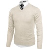 COOFANDY Mens V Neck Dress Sweater Knit Long Sleeve Pullover Sweaters(Khaki)