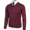 COOFANDY Mens V Neck Dress Sweater Knit Long Sleeve Pullover Sweaters(Purplish Red)