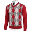 COOFANDY Mens V Neck Dress Sweater Knit Long Sleeve Pullover Sweaters(Wine Red-white)