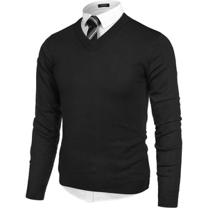 COOFANDY Mens V Neck Dress Sweater Knit Long Sleeve Pullover Sweaters(Black)