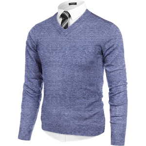COOFANDY Mens V Neck Dress Sweater Knit Long Sleeve Pullover Sweaters(Blue and White)