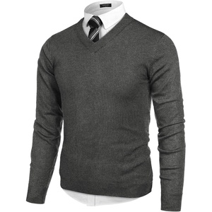 COOFANDY Mens V Neck Dress Sweater Knit Long Sleeve Pullover Sweaters(Dark Gray)