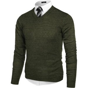 COOFANDY Mens V Neck Dress Sweater Knit Long Sleeve Pullover Sweaters(Deep Army Green)