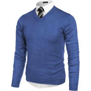 COOFANDY Mens V Neck Dress Sweater Knit Long Sleeve Pullover Sweaters(Denim Blue)