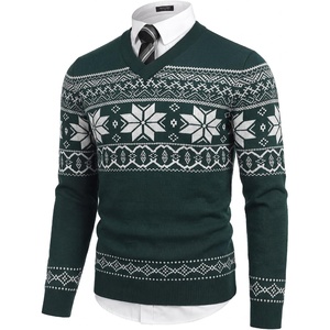 COOFANDY Mens V Neck Dress Sweater Knit Long Sleeve Pullover Sweaters(Green-white)
