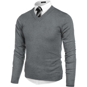 COOFANDY Mens V Neck Dress Sweater Knit Long Sleeve Pullover Sweaters(Grey)