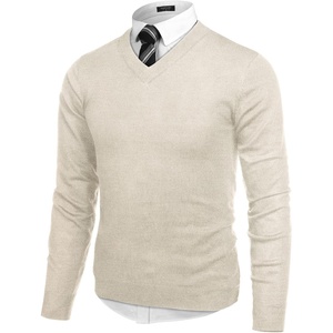 COOFANDY Mens V Neck Dress Sweater Knit Long Sleeve Pullover Sweaters(Khaki)